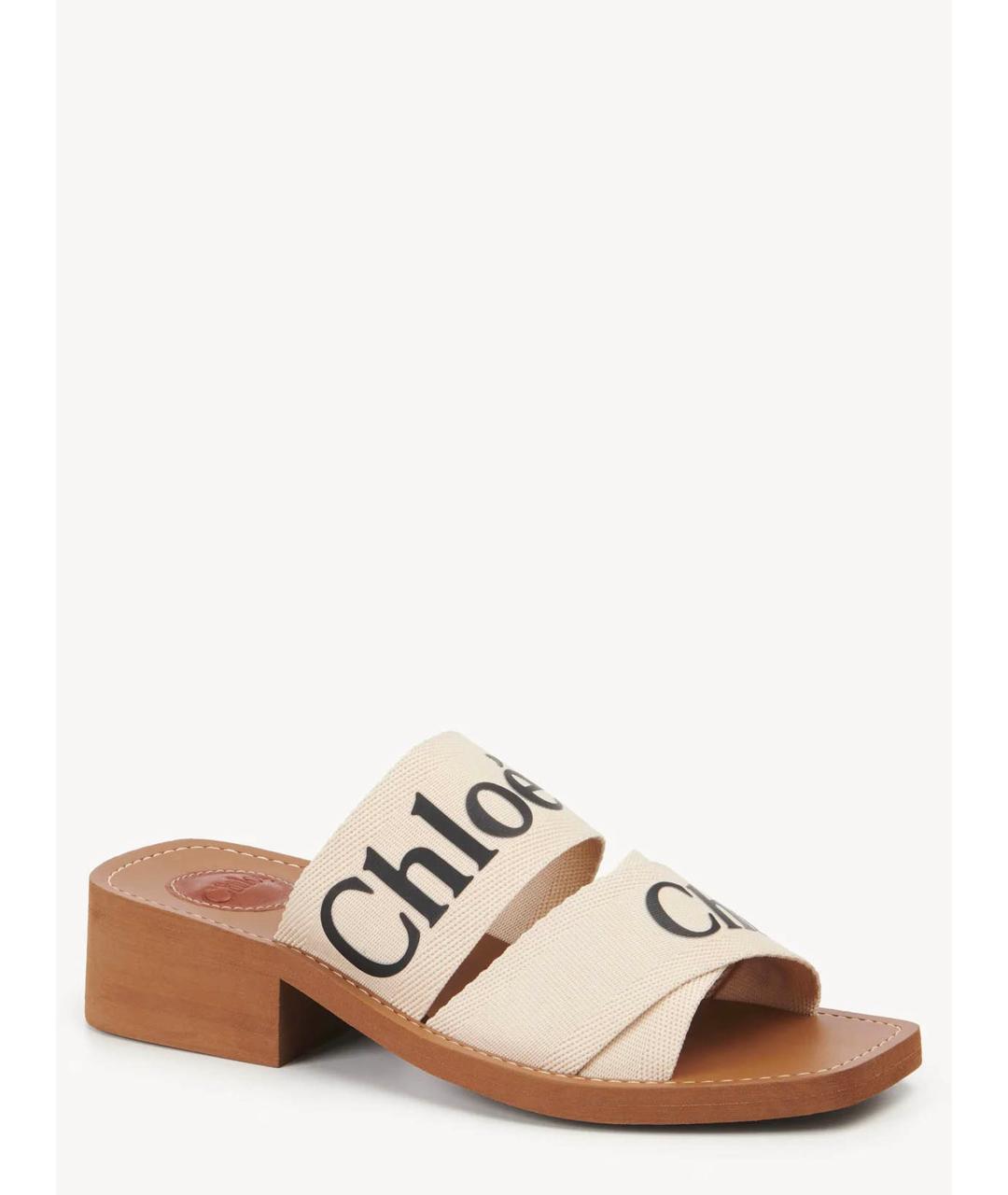 CHLOE Бежевые текстильные шлепанцы, фото 2