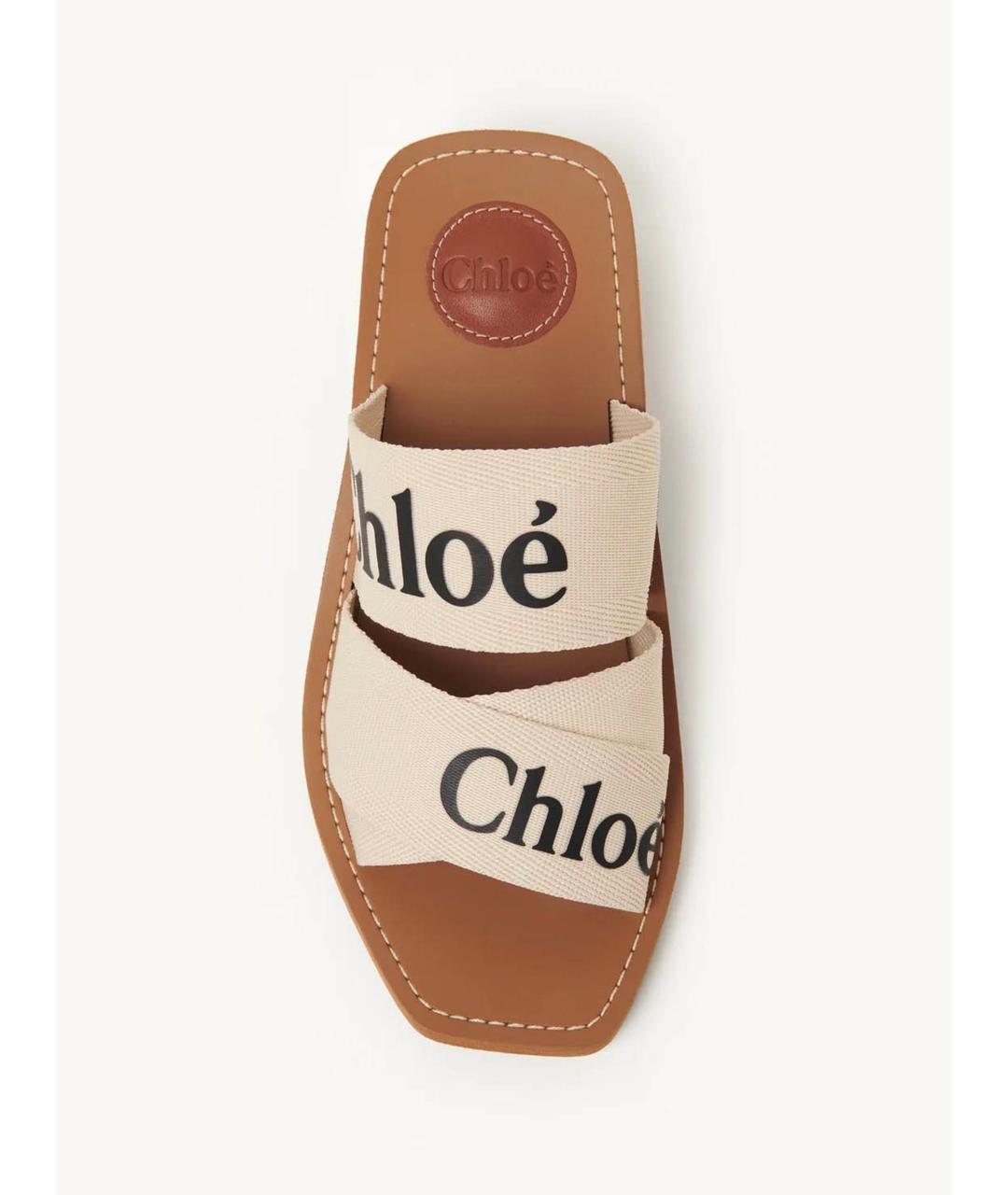 CHLOE Бежевые текстильные шлепанцы, фото 3