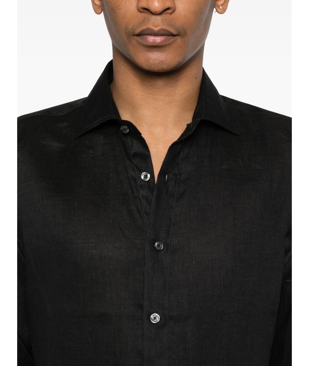 120% LINO Черная льняная кэжуал рубашка, фото 5