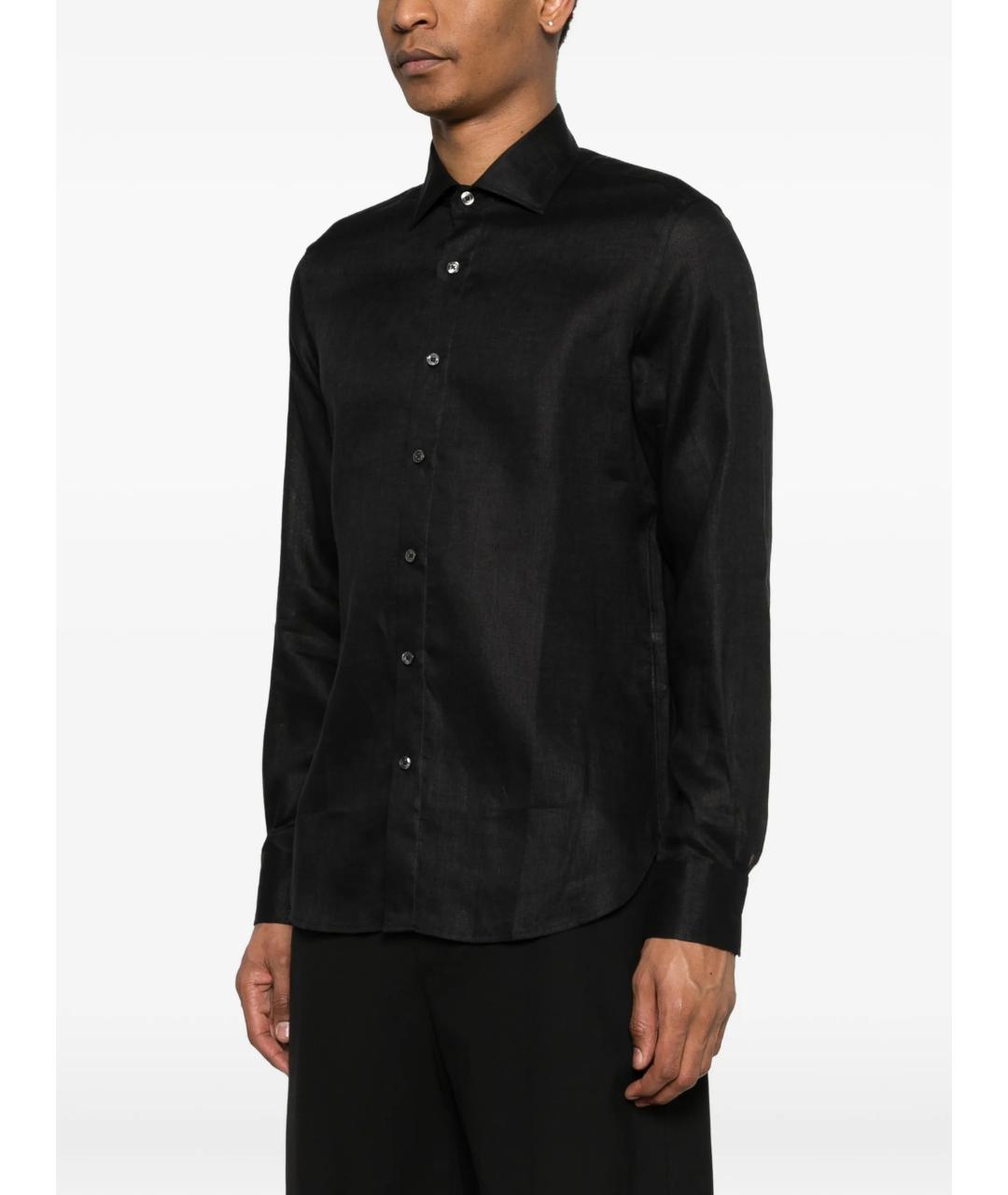 120% LINO Черная льняная кэжуал рубашка, фото 3