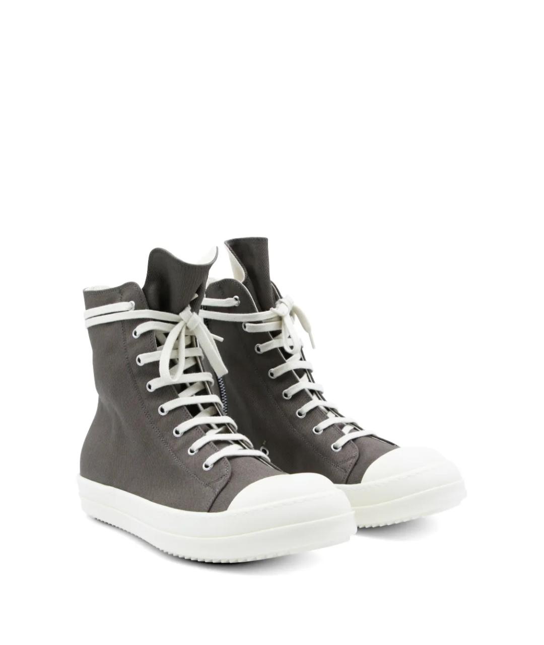 RICK OWENS DRKSHDW Серые текстильные высокие кроссовки / кеды, фото 2
