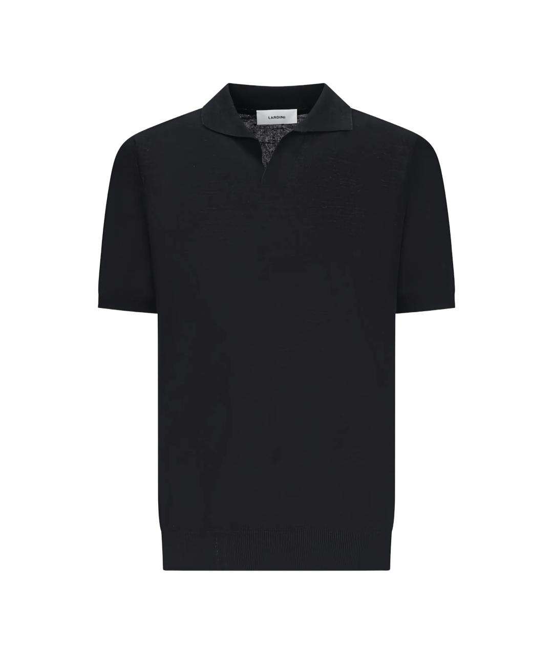 LARDINI Черное хлопко-леновое поло с коротким рукавом, фото 1
