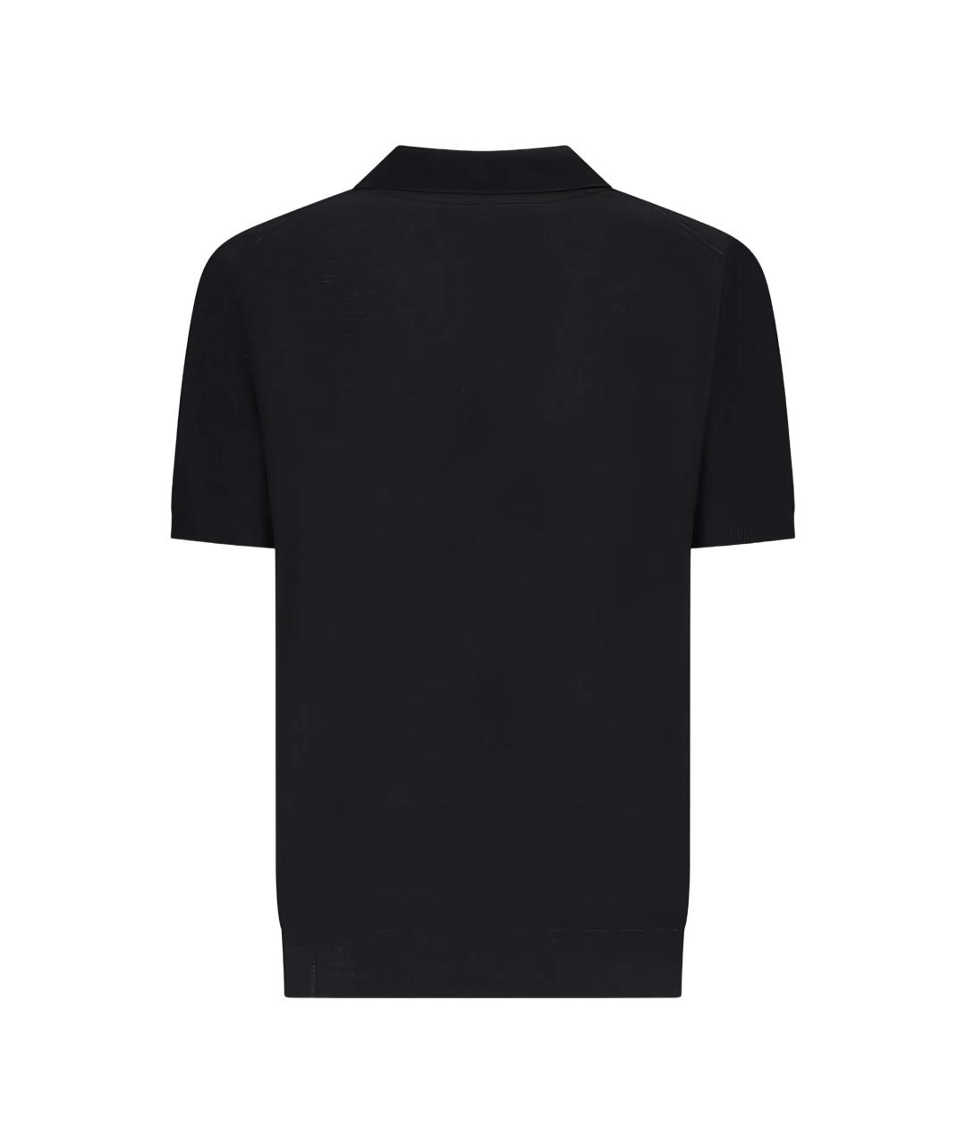 LARDINI Черное хлопко-леновое поло с коротким рукавом, фото 2