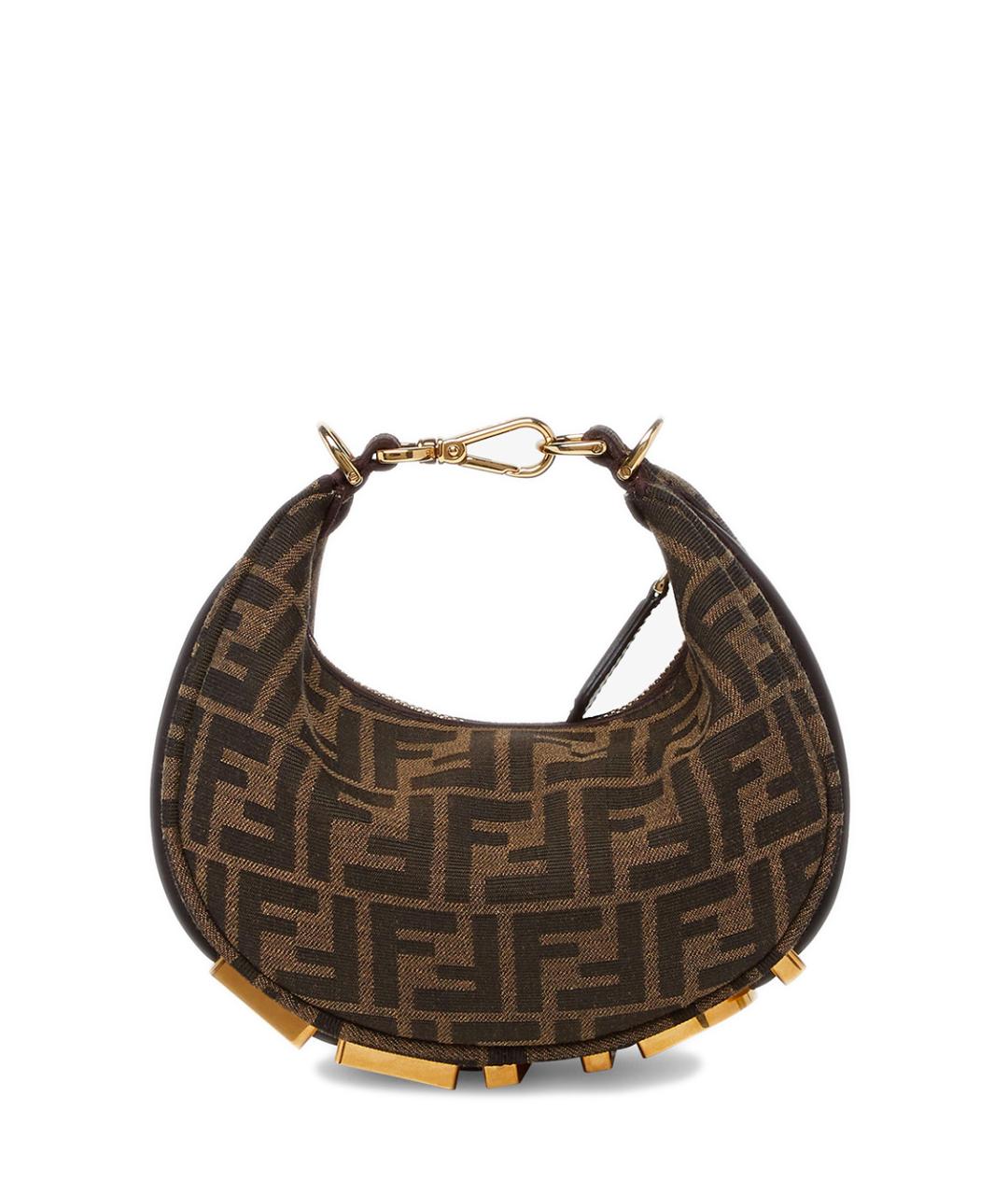 FENDI Коричневая тканевая сумка с короткими ручками, фото 1