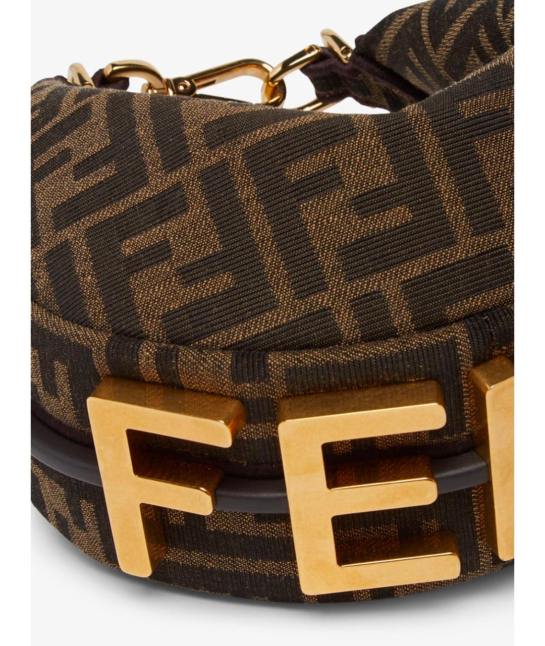 FENDI Коричневая тканевая сумка с короткими ручками, фото 4