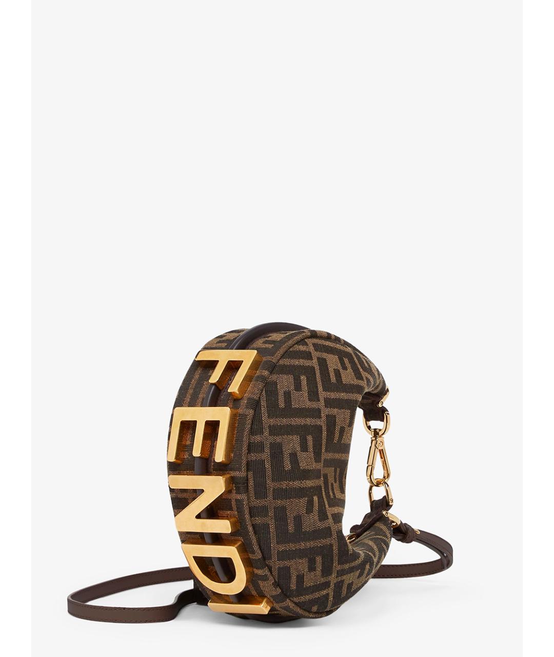 FENDI Коричневая тканевая сумка с короткими ручками, фото 2