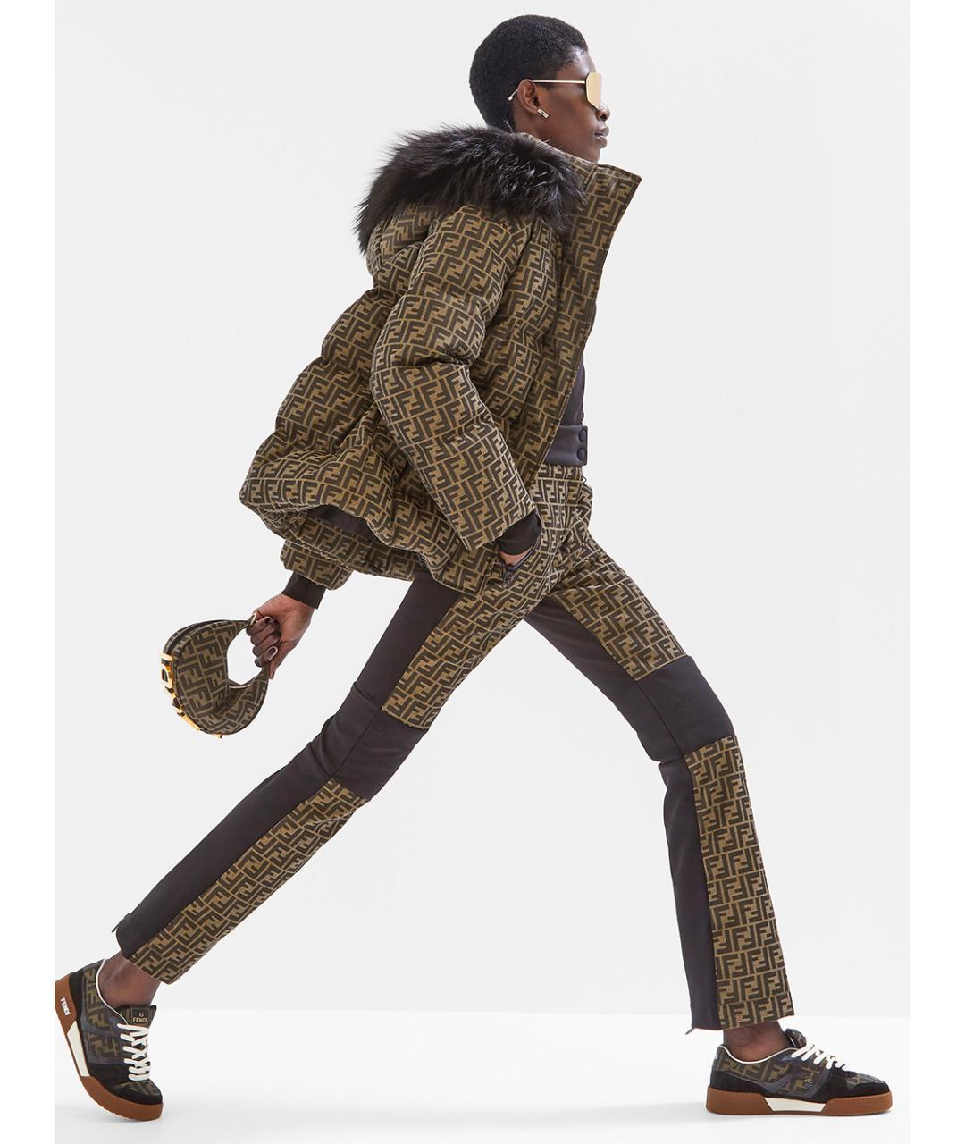 FENDI Коричневая тканевая сумка с короткими ручками, фото 5