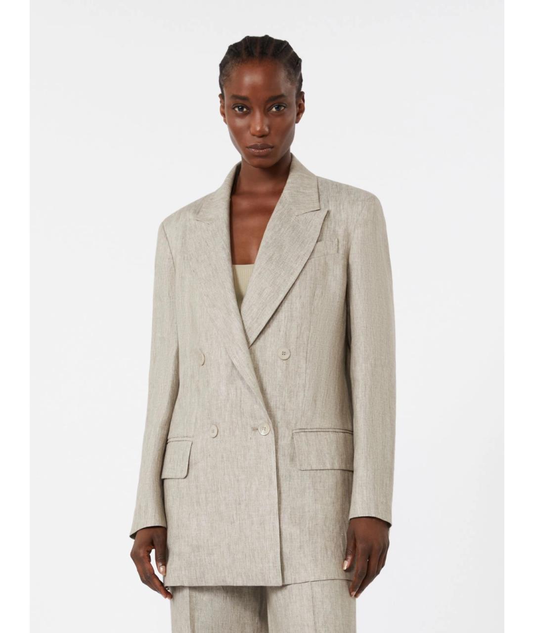 MAX MARA Бежевый льняной жакет/пиджак, фото 3