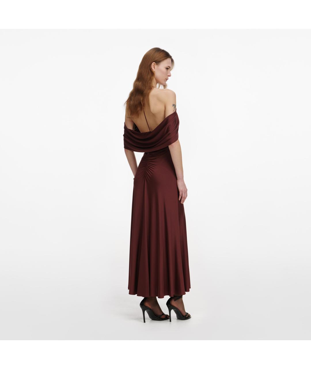 SELF-PORTRAIT Коричневое вискозное вечернее платье, фото 3