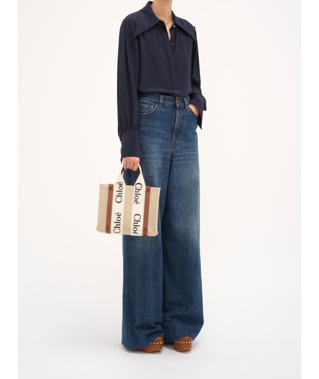 CHLOE Бежевая льняная сумка тоут, фото 7