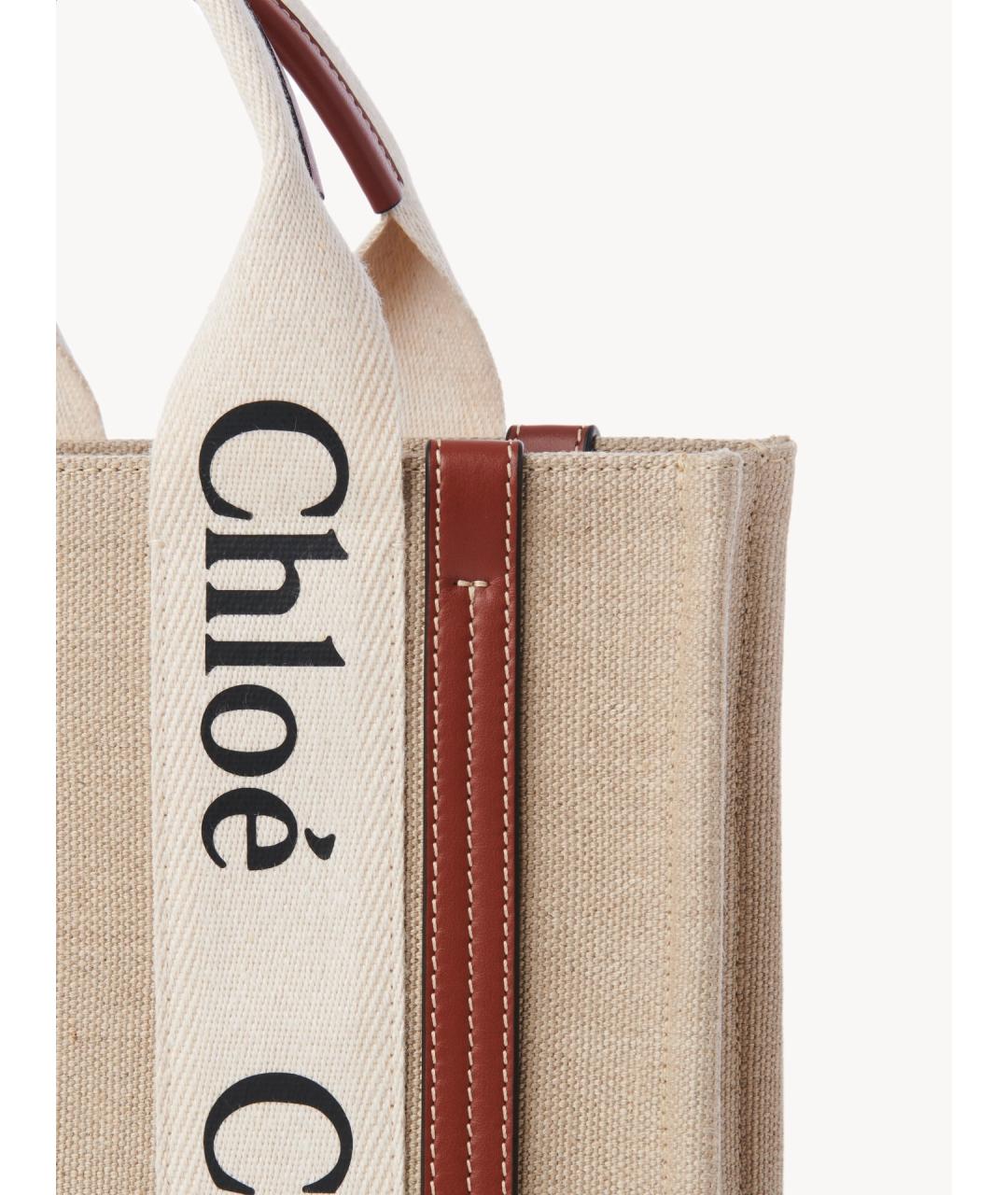 CHLOE Бежевая льняная сумка тоут, фото 6