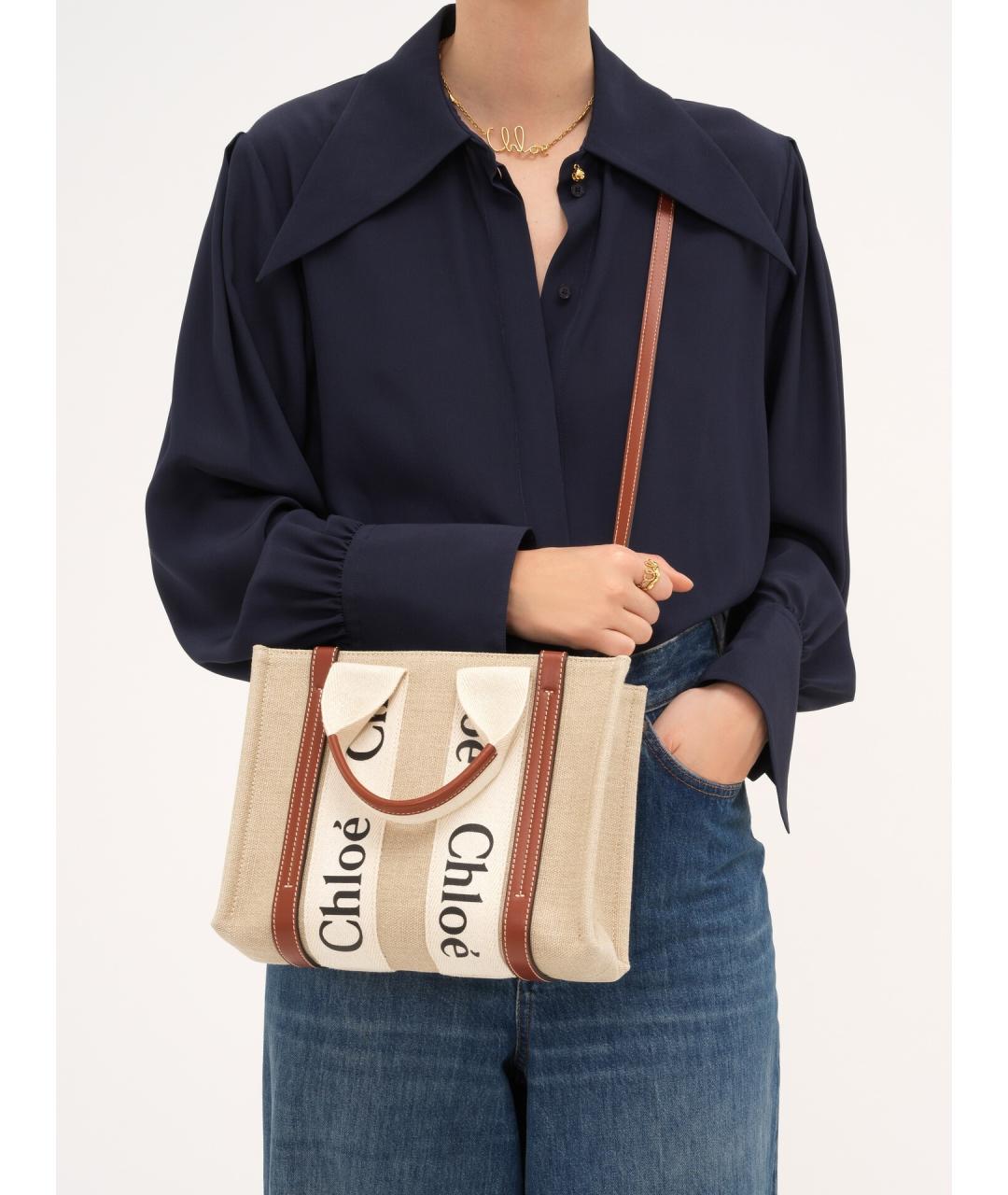 CHLOE Бежевая льняная сумка тоут, фото 2