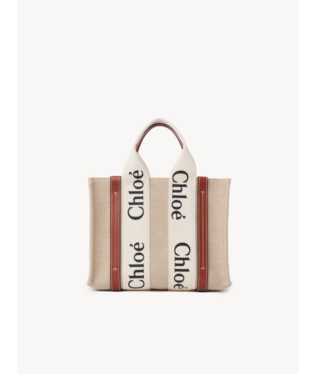 CHLOE Бежевая льняная сумка тоут, фото 4