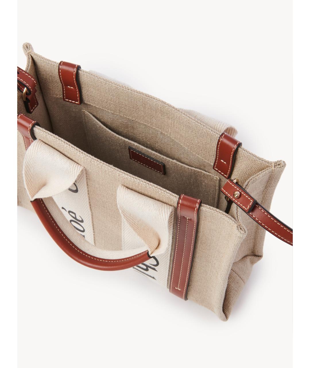 CHLOE Бежевая льняная сумка тоут, фото 5