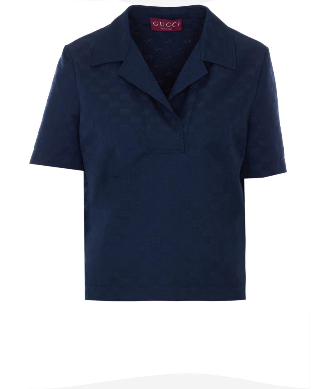 GUCCI Синяя полиэстеровая футболка, фото 4