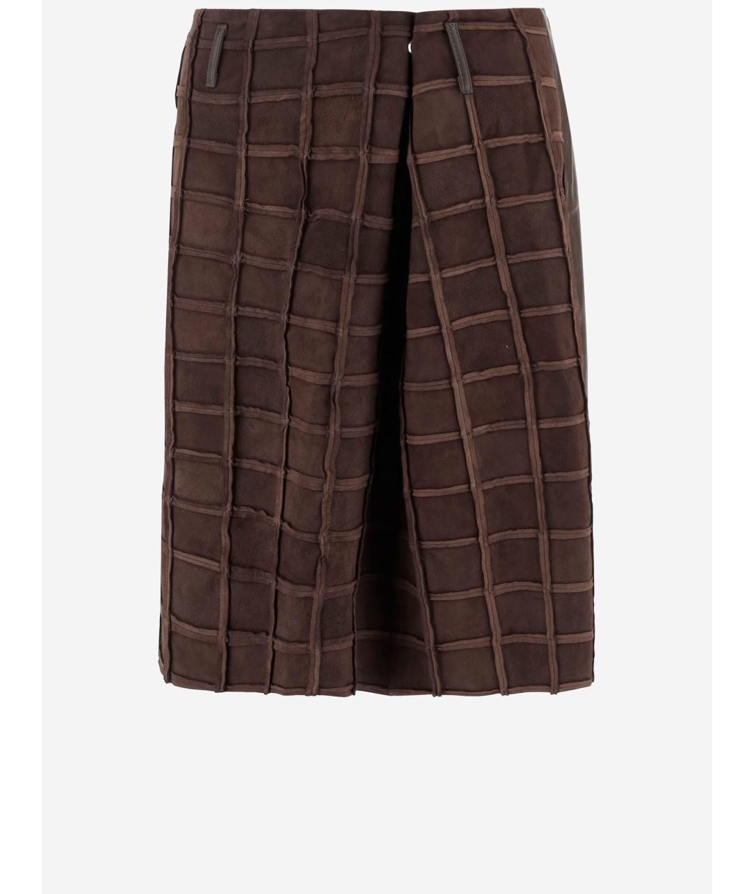 NICCOLO PASQUALETTI Коричневая кожаная юбка миди, фото 4