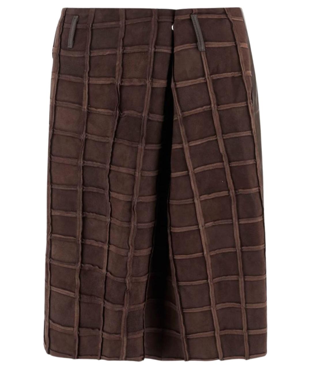 NICCOLO PASQUALETTI Коричневая кожаная юбка миди, фото 1