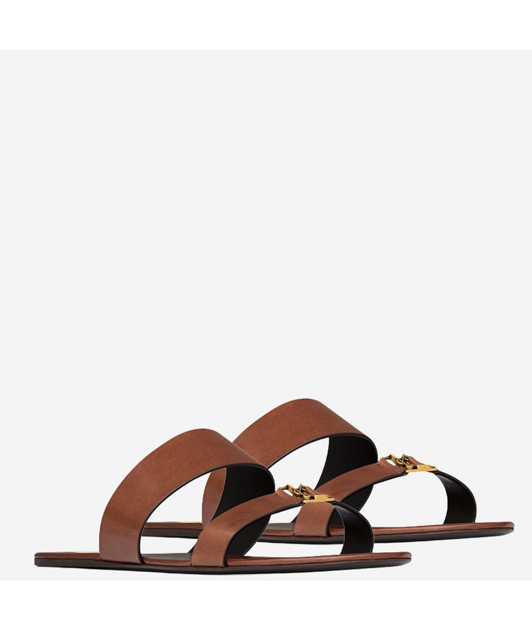 SAINT LAURENT Коричневые кожаные шлепанцы, фото 3