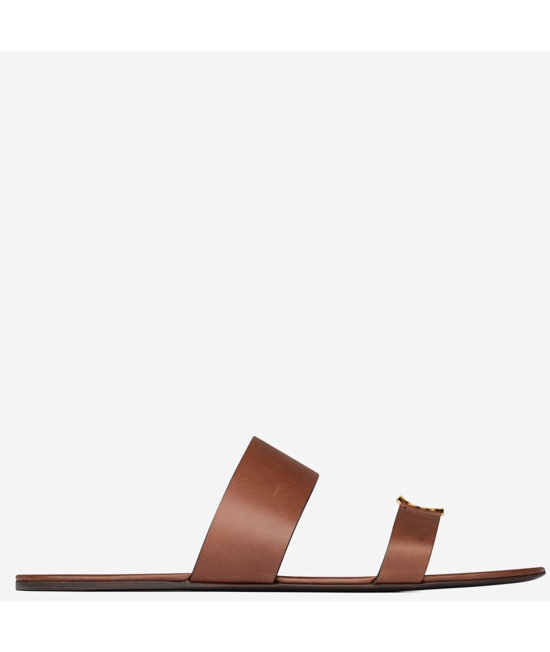 SAINT LAURENT Коричневые кожаные шлепанцы, фото 5