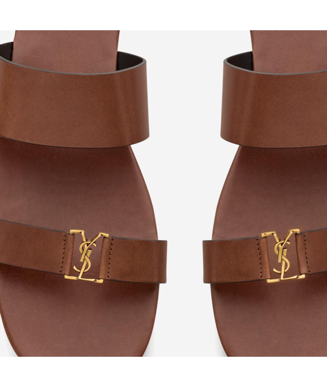 SAINT LAURENT Коричневые кожаные шлепанцы, фото 4