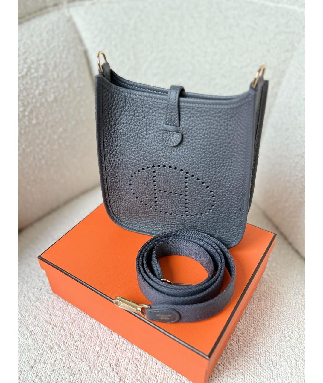 HERMES Антрацитовая кожаная сумка через плечо, фото 5