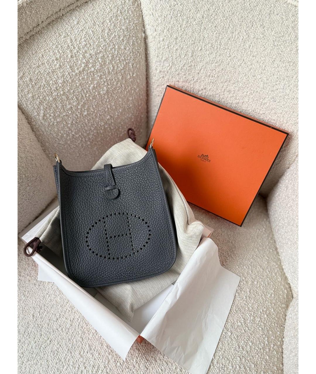 HERMES Антрацитовая кожаная сумка через плечо, фото 3