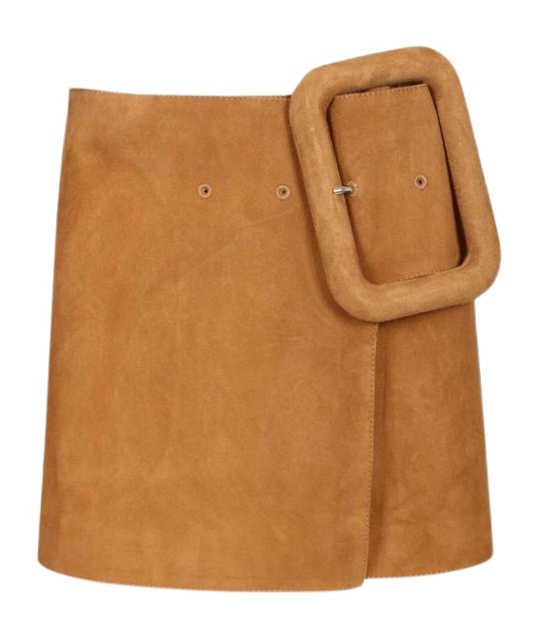 Ami Paris Бежевая замшевая юбка мини, фото 1