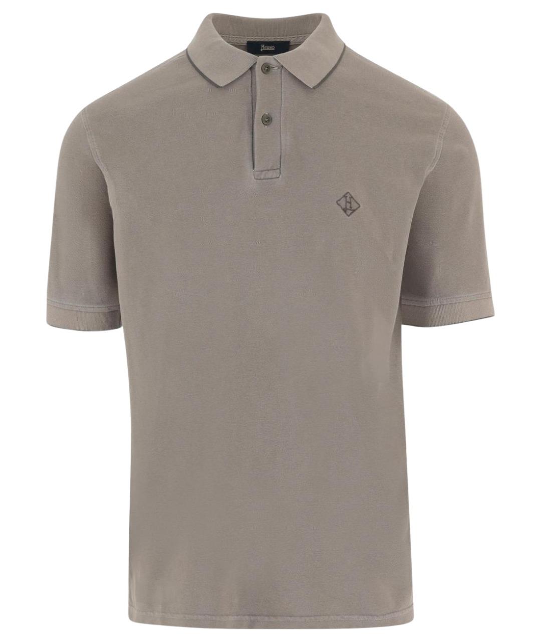 HERNO Серое хлопковое поло с коротким рукавом, фото 1
