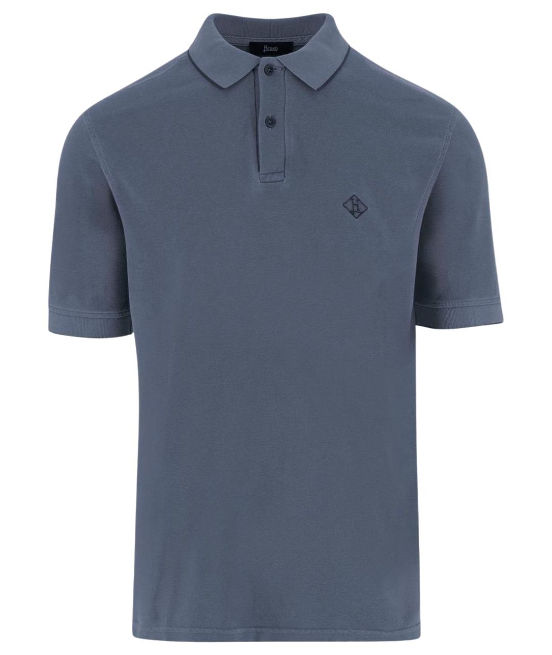 HERNO Синее хлопковое поло с коротким рукавом, фото 1