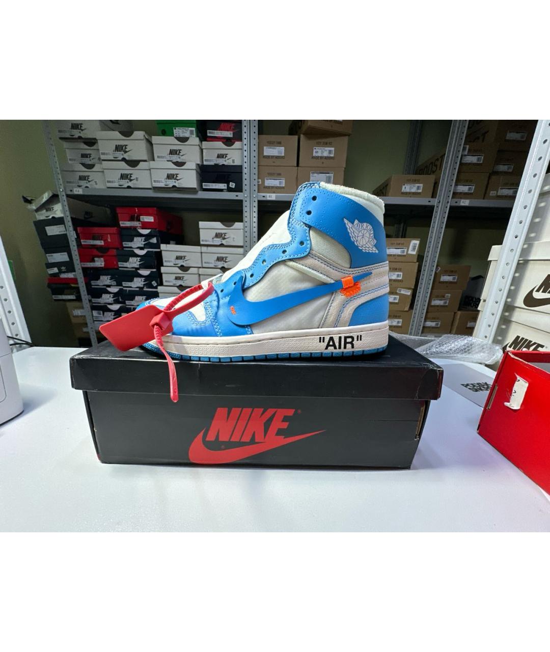 JORDAN Синие кожаные высокие кроссовки / кеды, фото 6