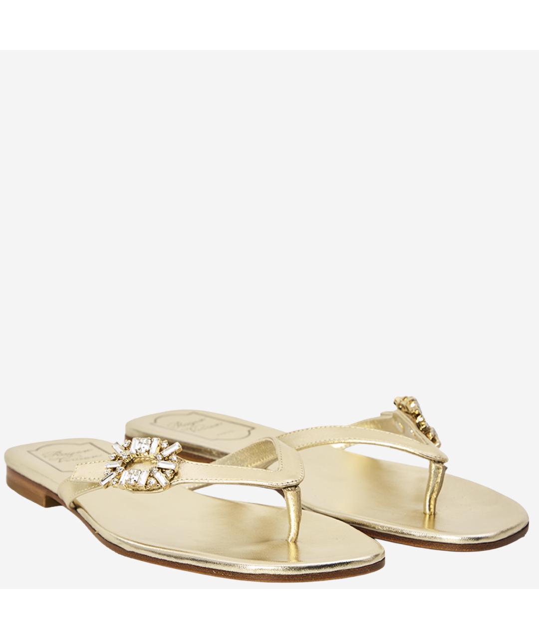 ROGER VIVIER Золотые кожаные шлепанцы, фото 2