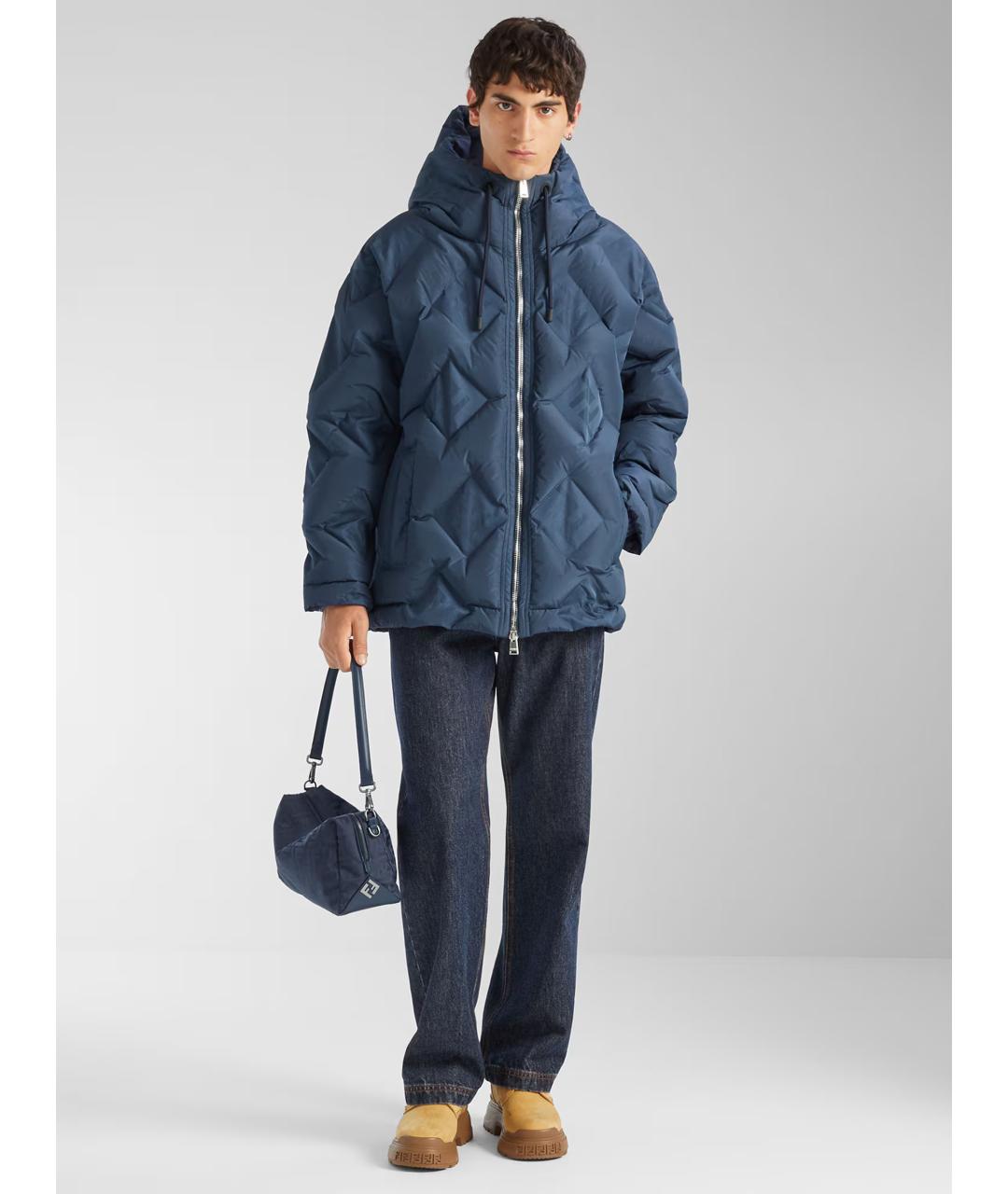 FENDI Синяя жаккардовая сумка тоут, фото 8