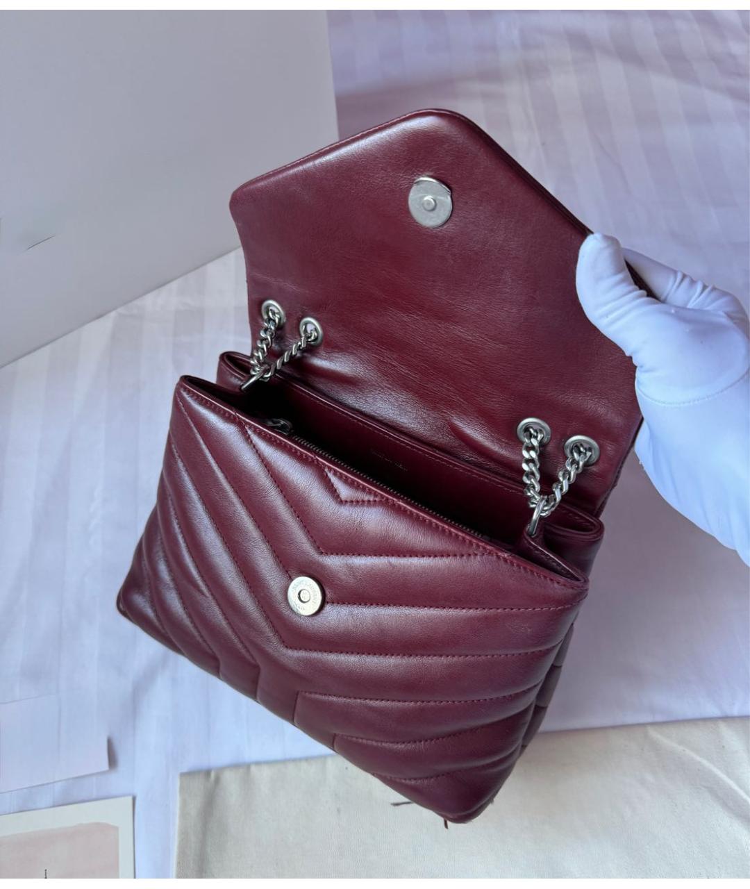 SAINT LAURENT Бордовая кожаная сумка через плечо, фото 4