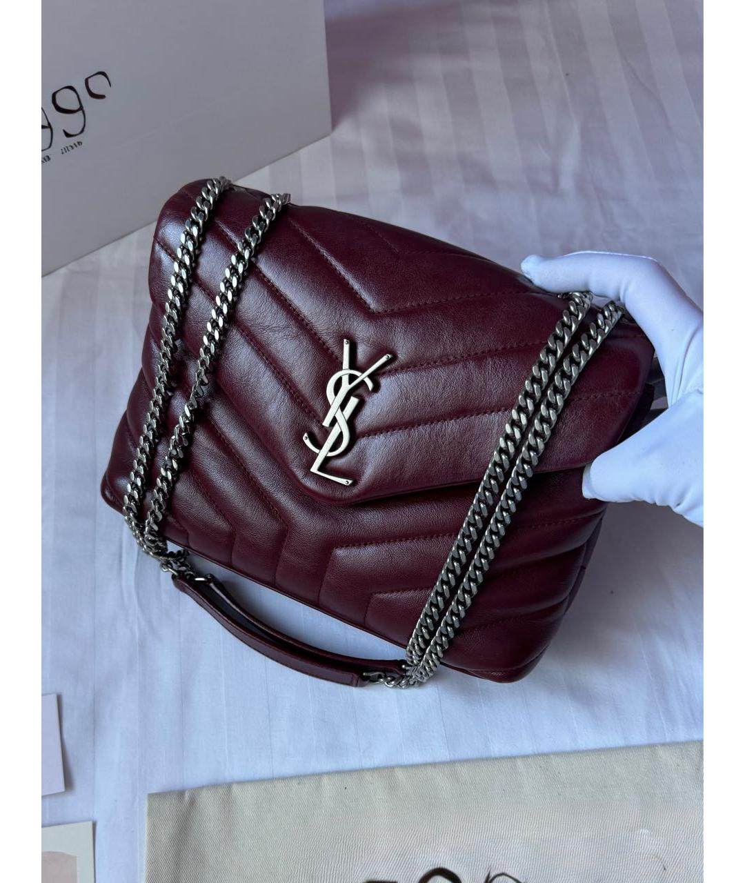 SAINT LAURENT Бордовая кожаная сумка через плечо, фото 3