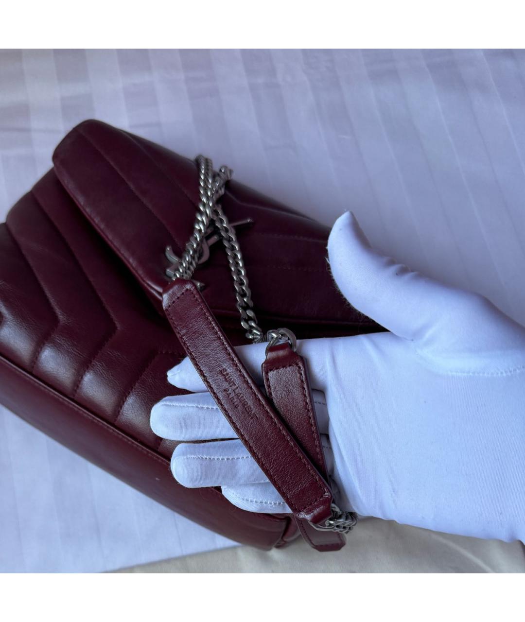SAINT LAURENT Бордовая кожаная сумка через плечо, фото 7