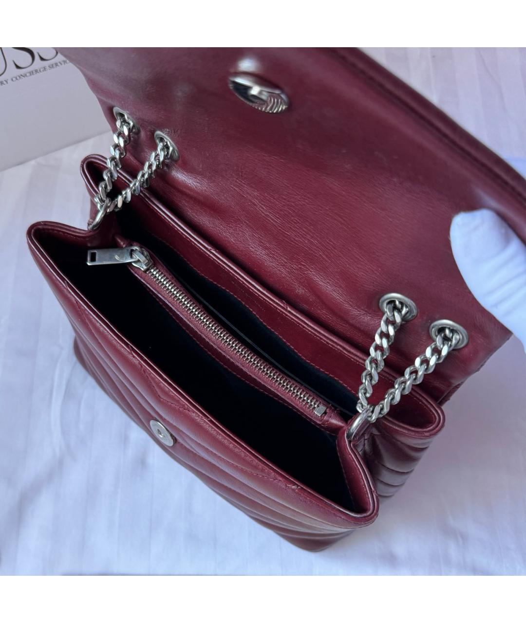SAINT LAURENT Бордовая кожаная сумка через плечо, фото 5