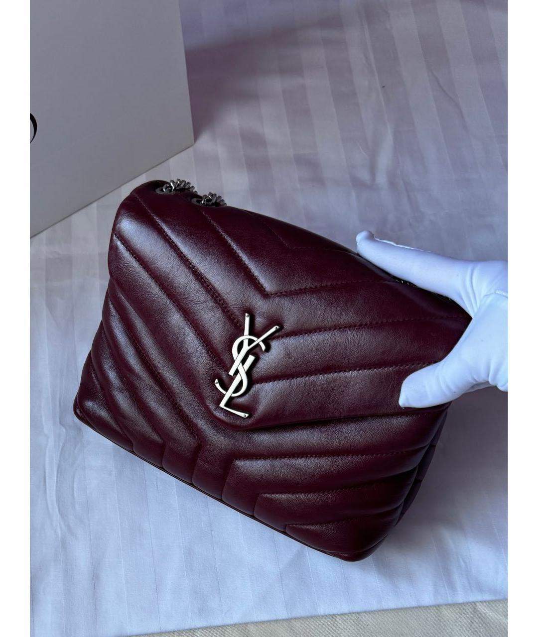 SAINT LAURENT Бордовая кожаная сумка через плечо, фото 2