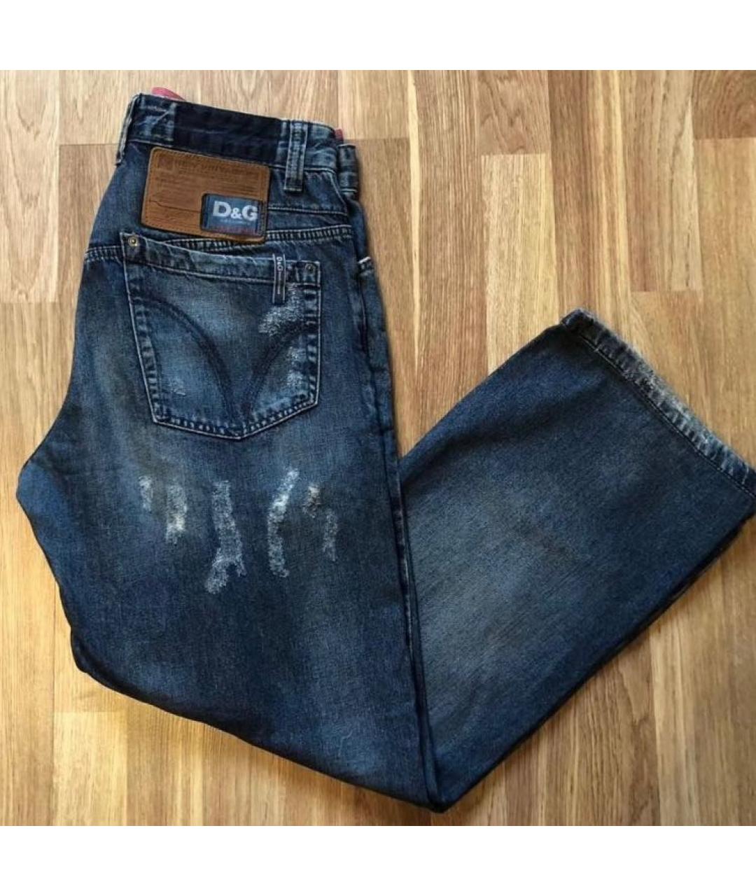 DOLCE&GABBANA Темно-синие хлопковые прямые джинсы, фото 4