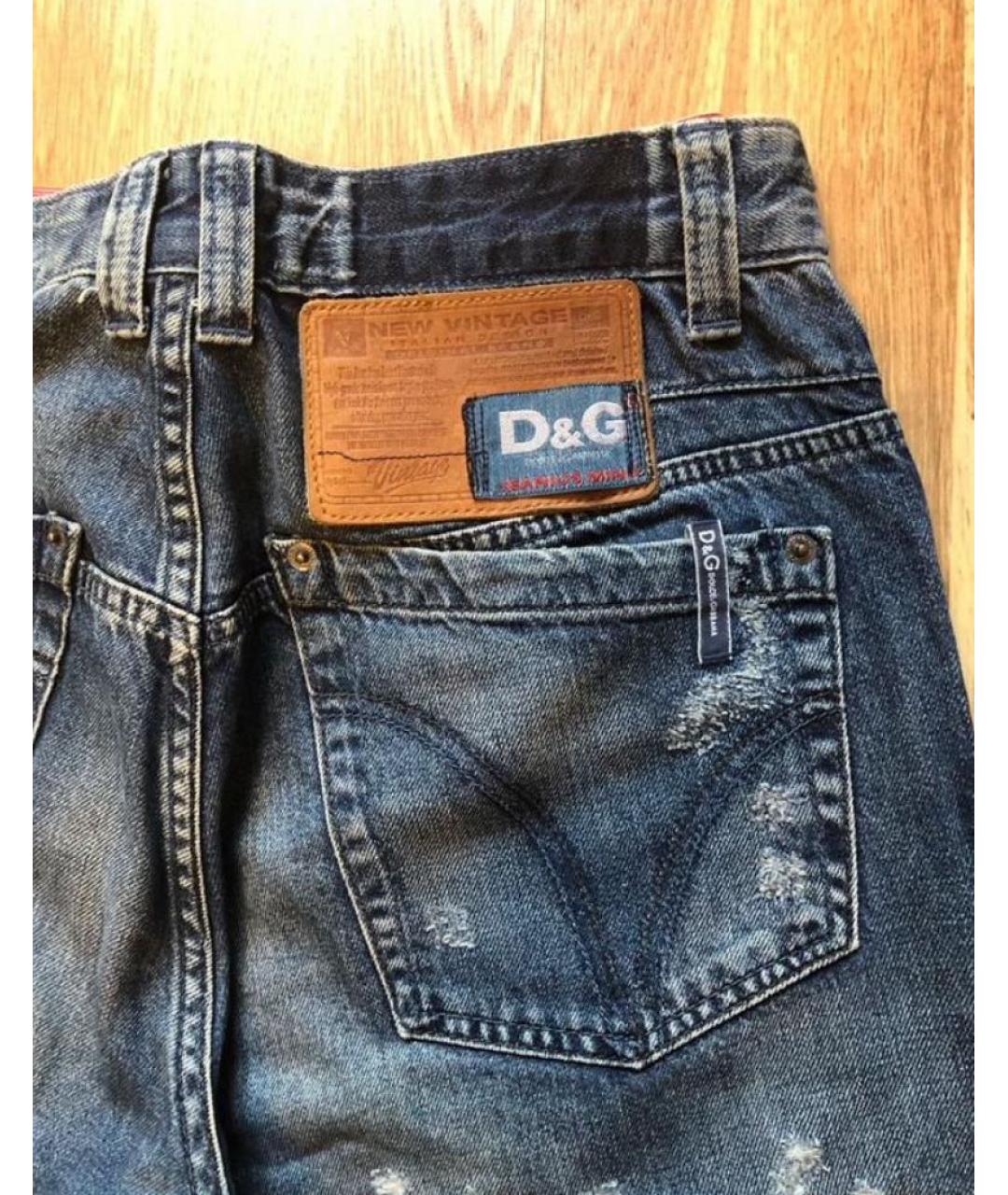 DOLCE&GABBANA Темно-синие хлопковые прямые джинсы, фото 5