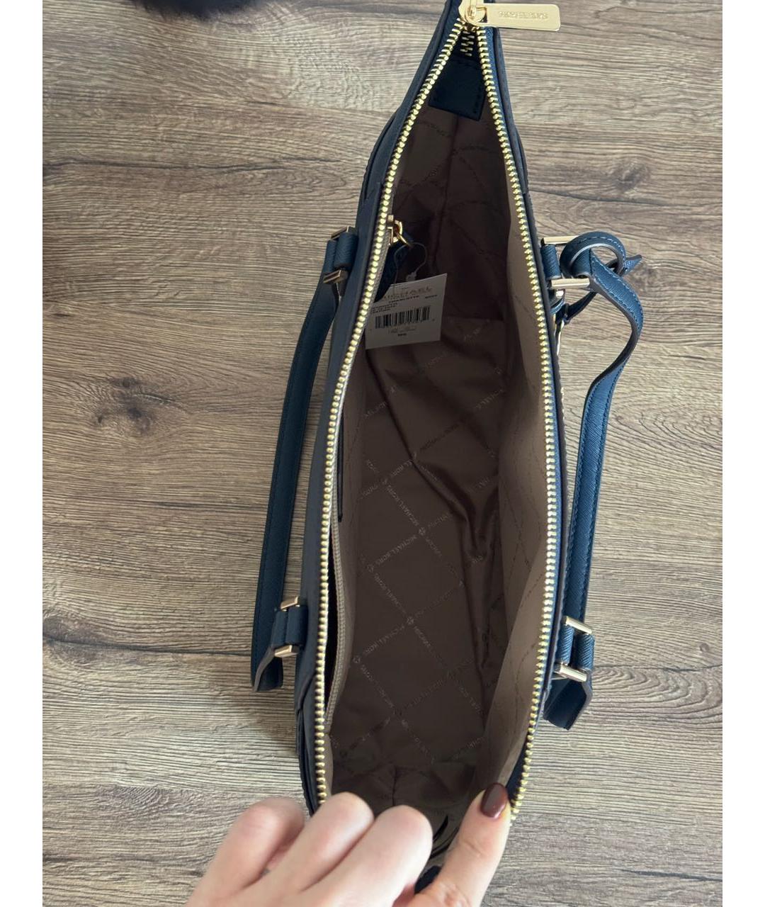 MICHAEL KORS Темно-синяя кожаная сумка тоут, фото 4