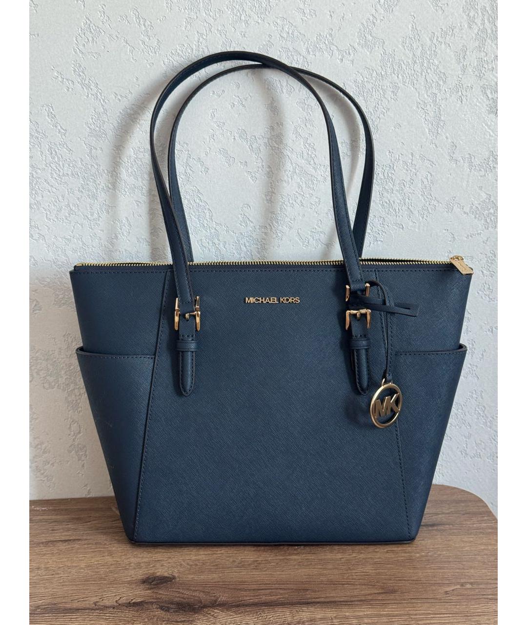 MICHAEL KORS Темно-синяя кожаная сумка тоут, фото 2