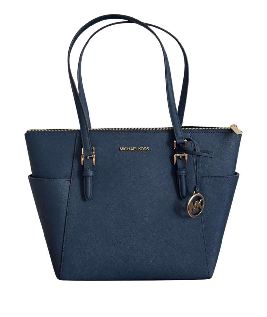 MICHAEL KORS Темно-синяя кожаная сумка тоут, фото 1