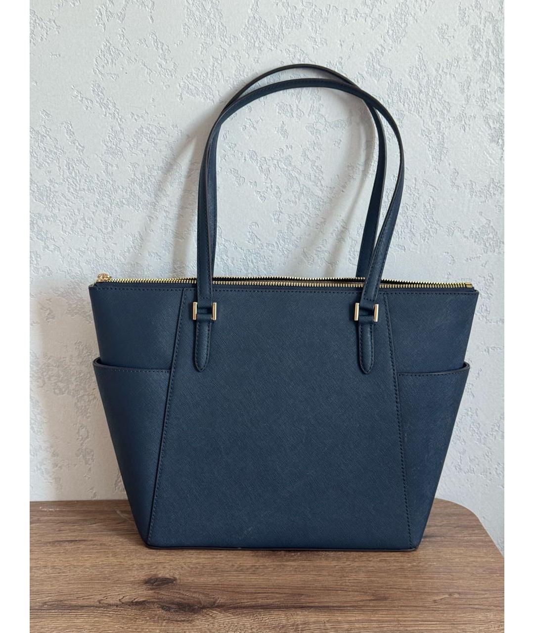 MICHAEL KORS Темно-синяя кожаная сумка тоут, фото 3