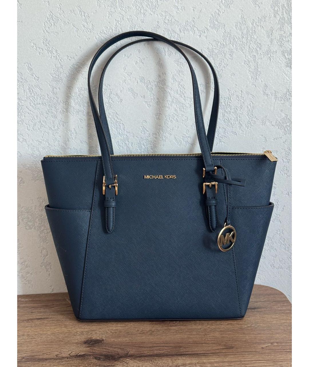 MICHAEL KORS Темно-синяя кожаная сумка тоут, фото 5