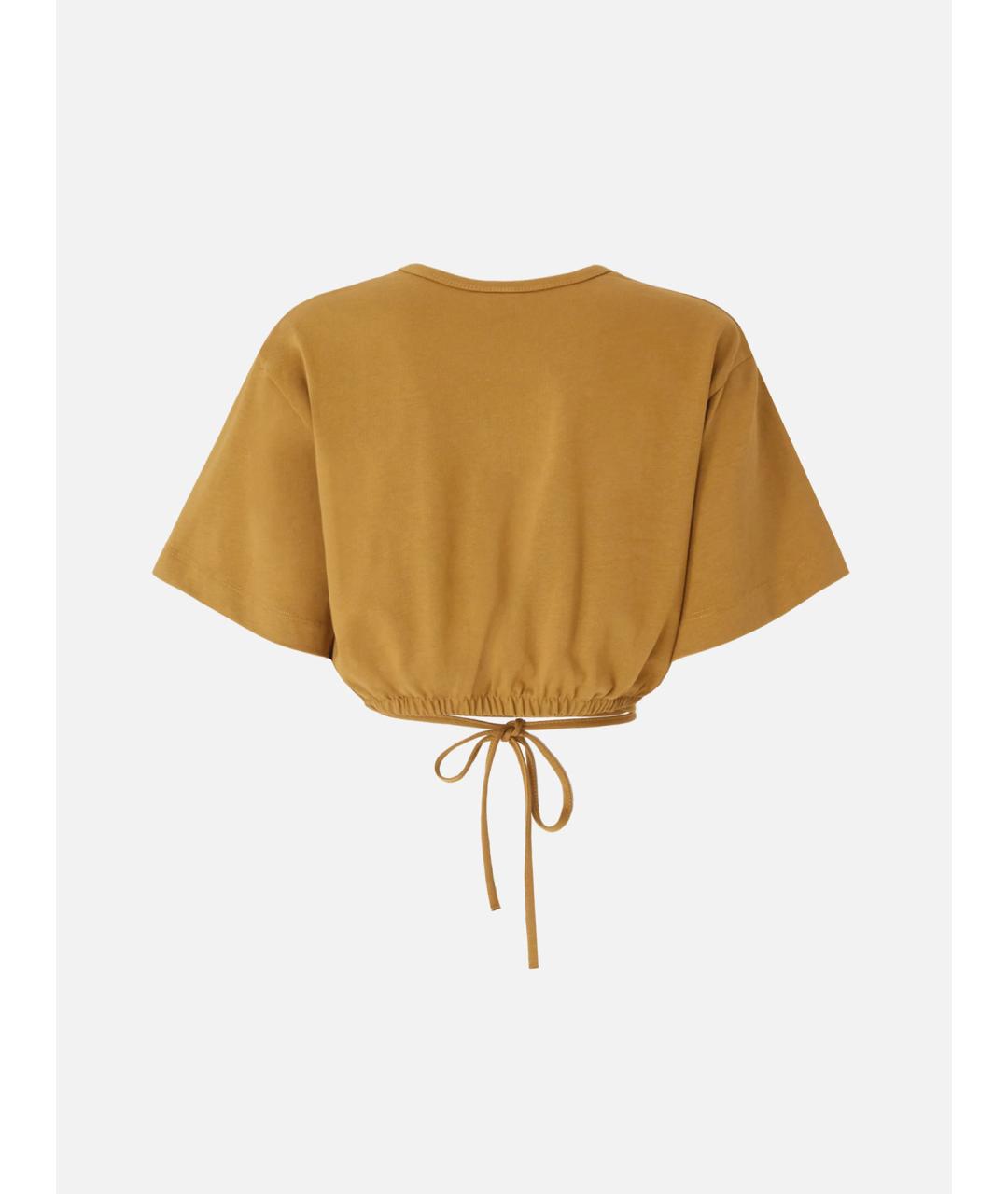 PINKO Горчичная хлопковая футболка, фото 6