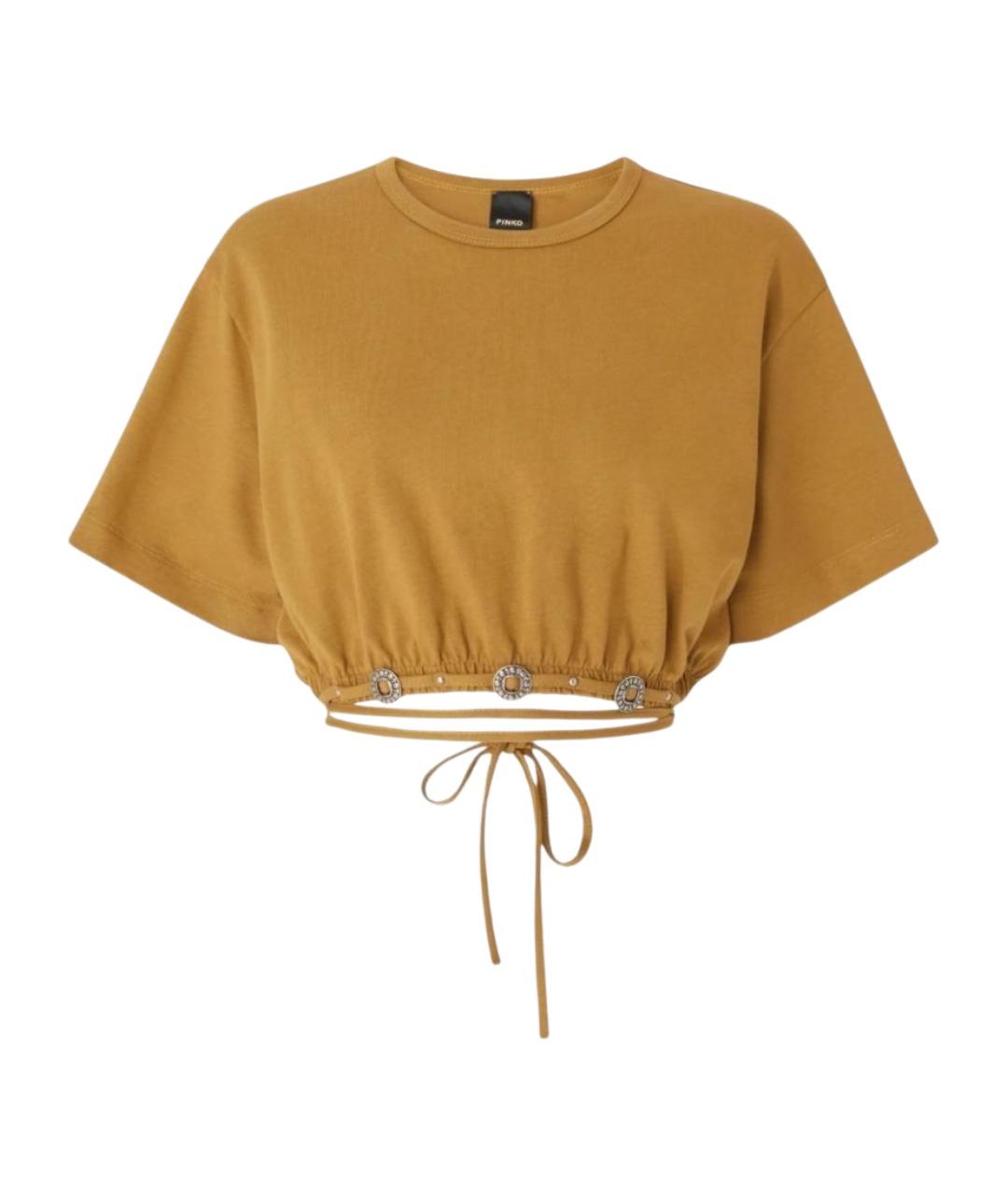 PINKO Горчичная хлопковая футболка, фото 1