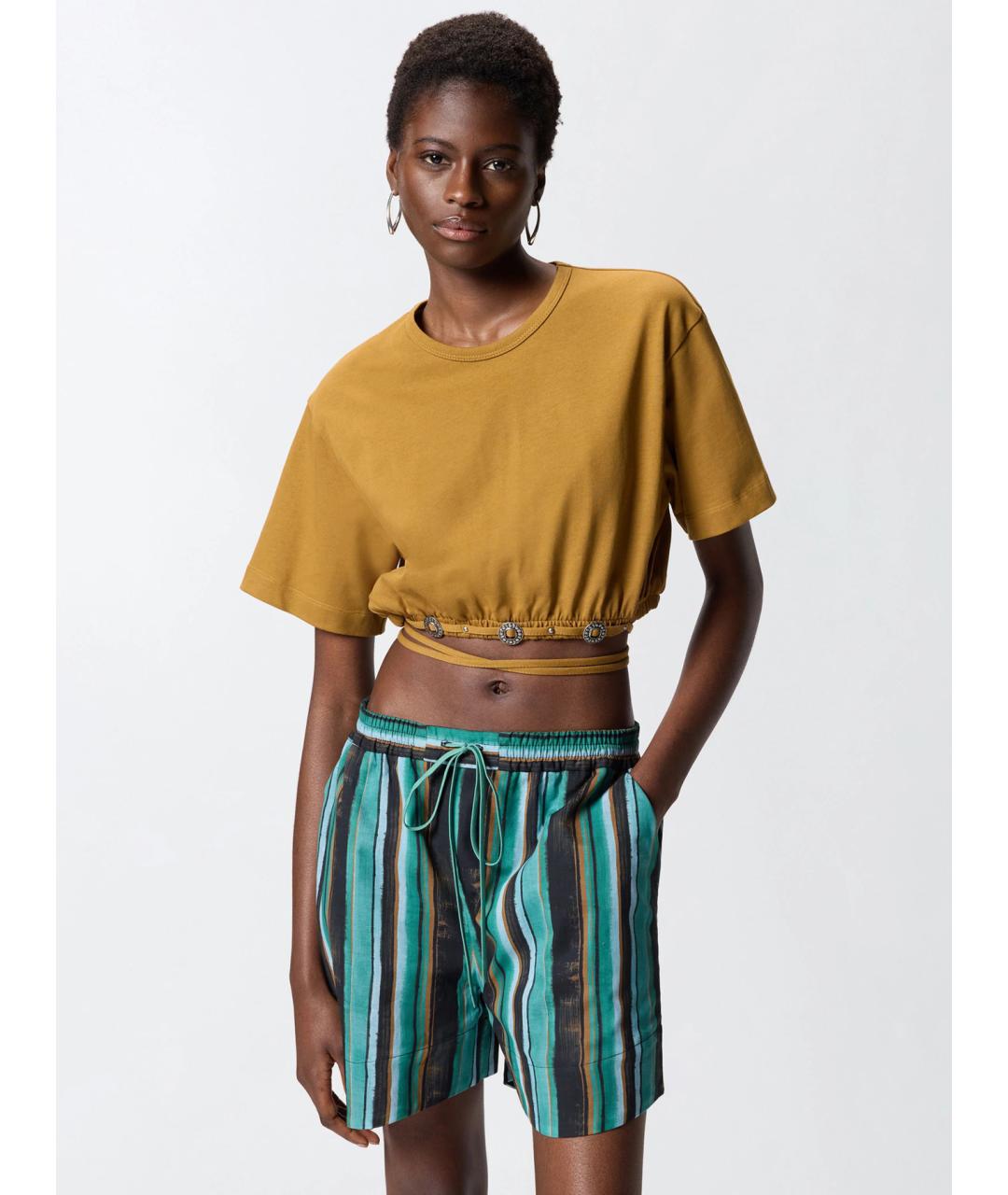 PINKO Горчичная хлопковая футболка, фото 3