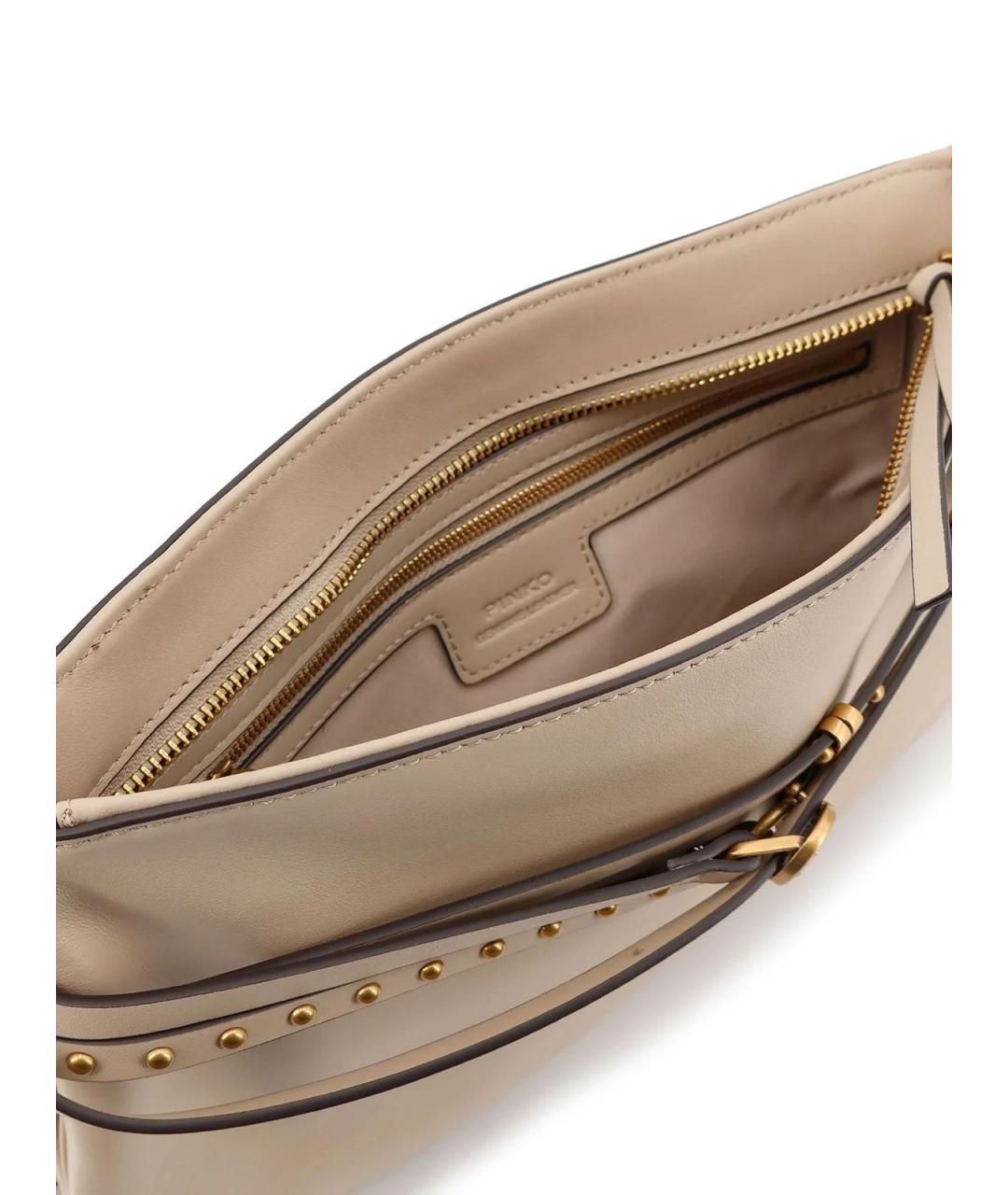 PINKO Бежевая кожаная сумка через плечо, фото 4