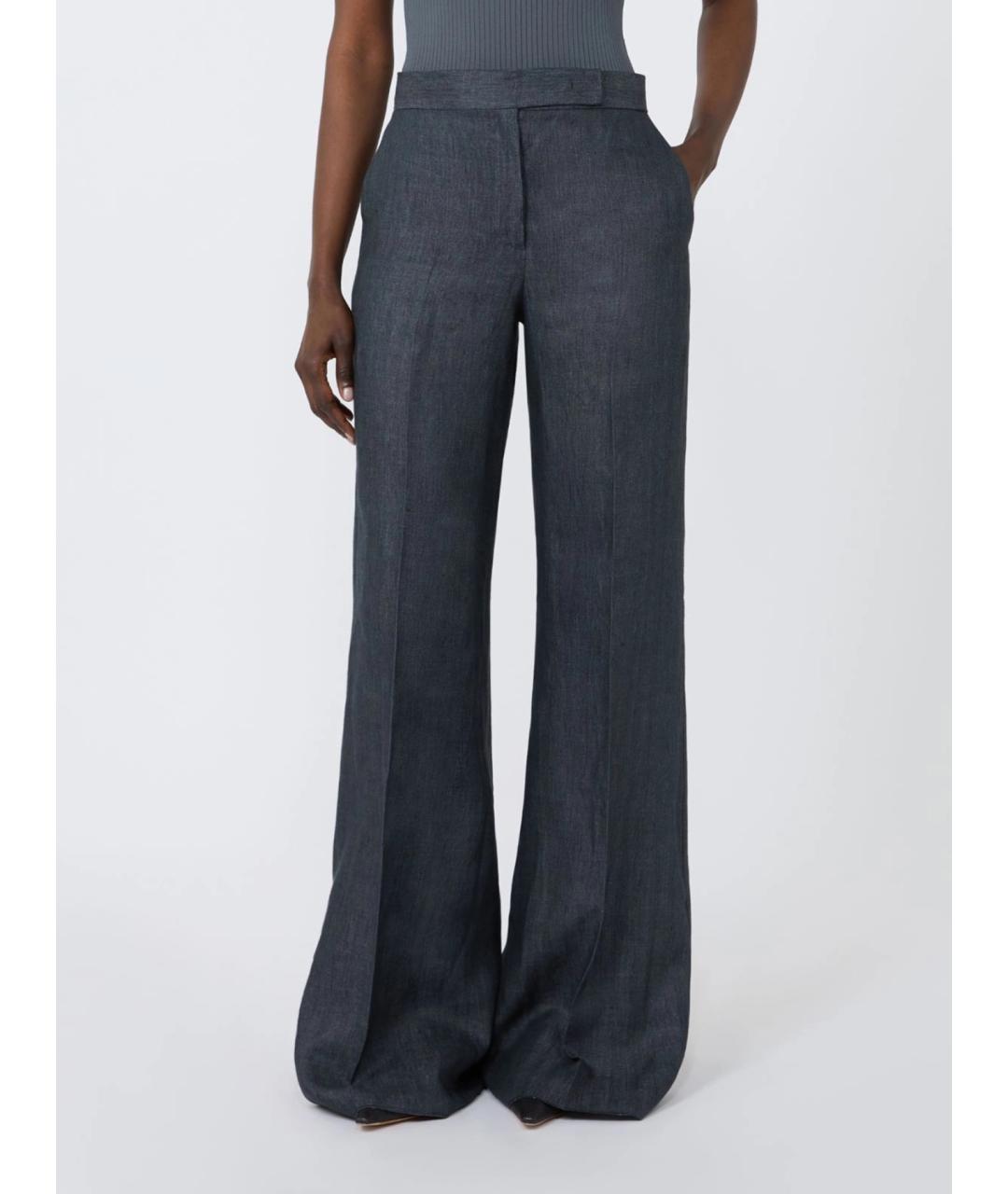 MAX MARA Серые льняные брюки широкие, фото 3