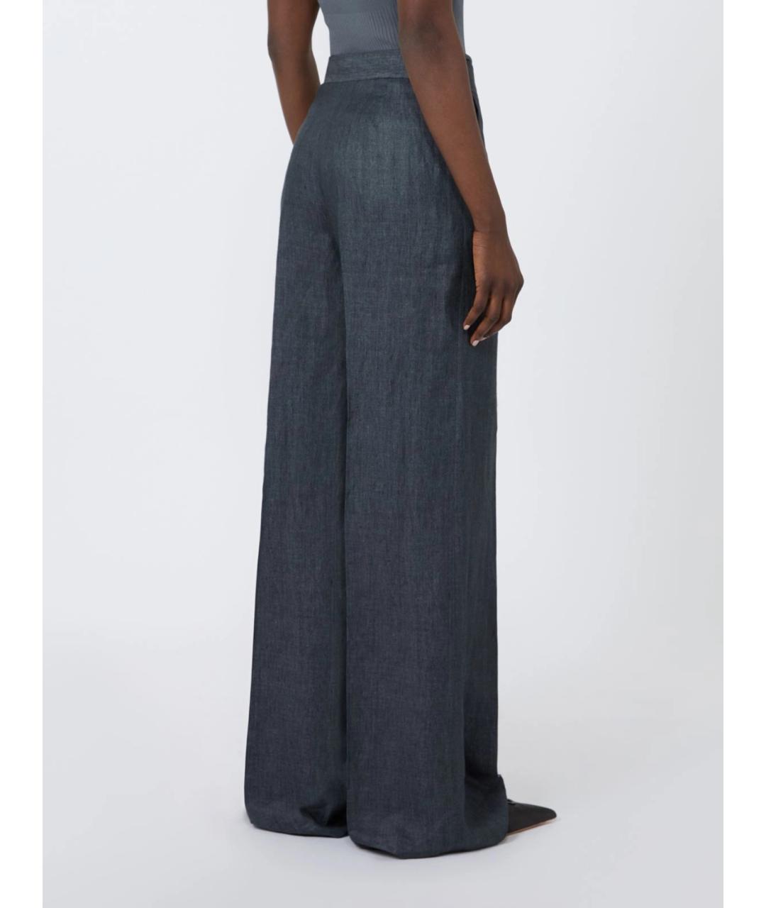 MAX MARA Серые льняные брюки широкие, фото 4